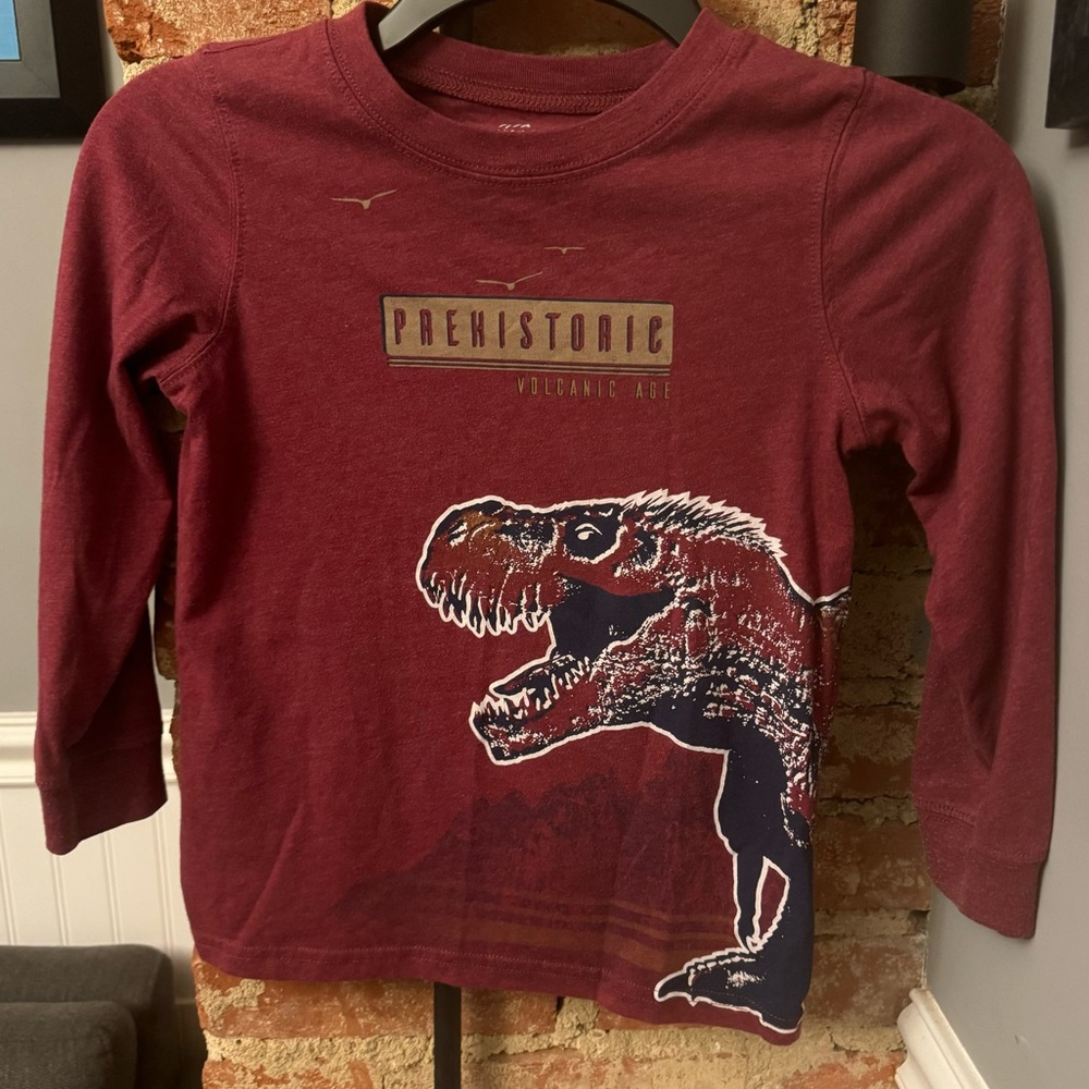 Carter’s Kid Burgundy Long Sleeve Graphic Tshirt Dinosaur Size 7